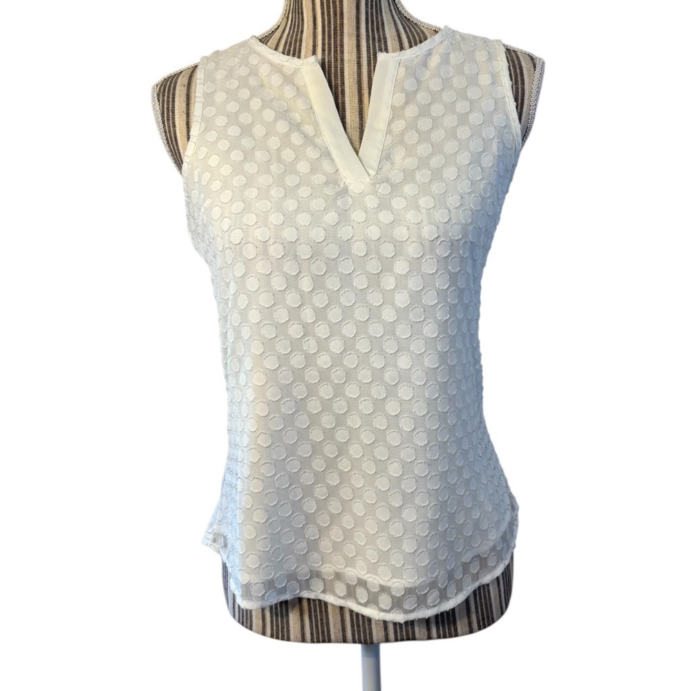 Market & Spruce Blouse XS Petite Ezide Textured White Sleeveless Mixed Media Top